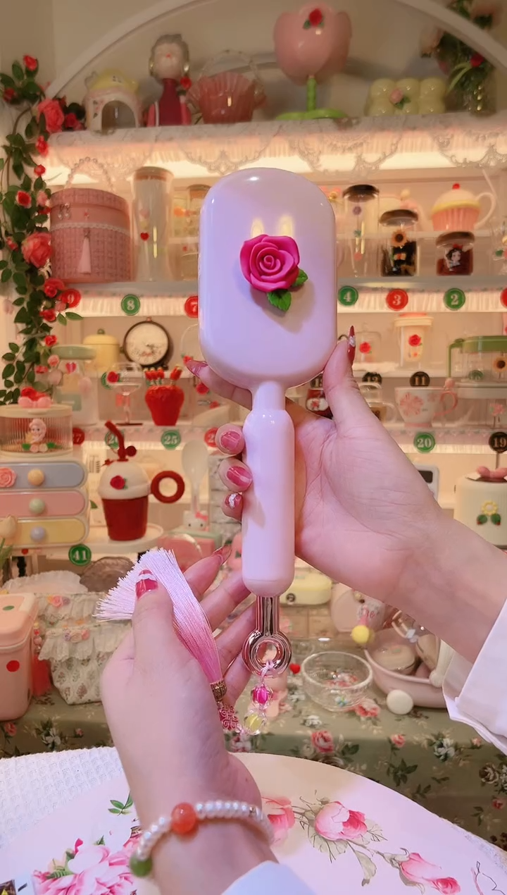 玫瑰花梳子粉色——手工制作品质好！