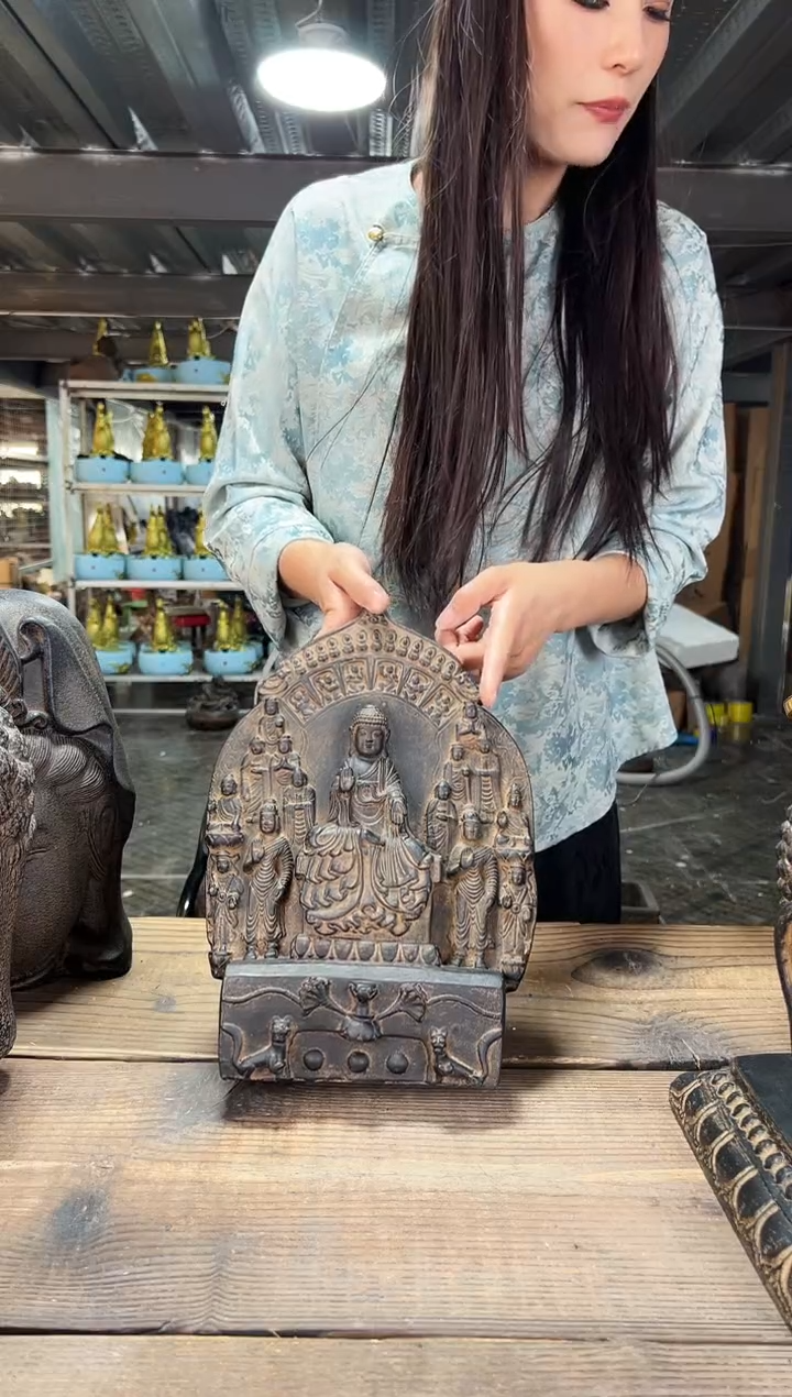 陶土佛堂经案摆件