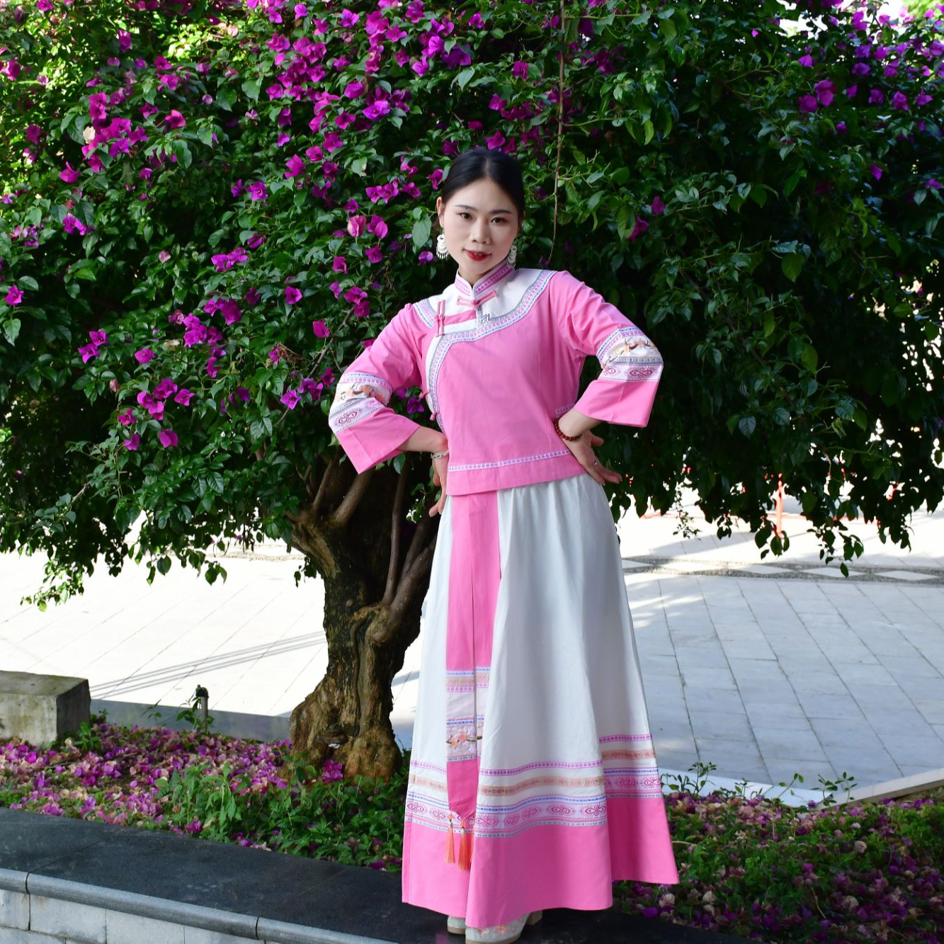 【华锦布依】布依族壮族减龄粉套装大裙摆日常休闲