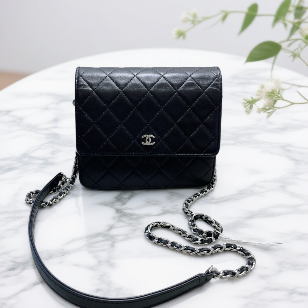 95新 Chanel/香奈儿 黑色菱格链条包 1883 4585