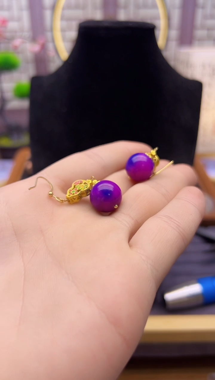 苏纪石（舒俱来）14K金镶嵌耳钉E416