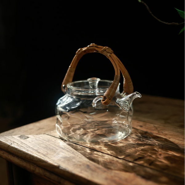 【细物慢造】藤编提手玻璃水立方茶壶（PY204）