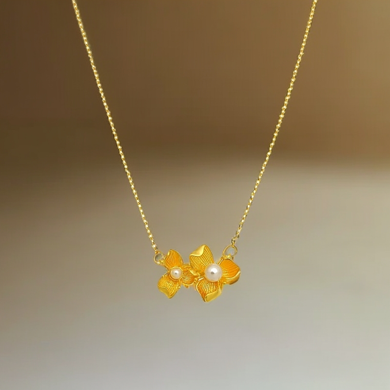 【梦金园】亿纯黄金99999足金精致紫竹梅镶嵌气质套链