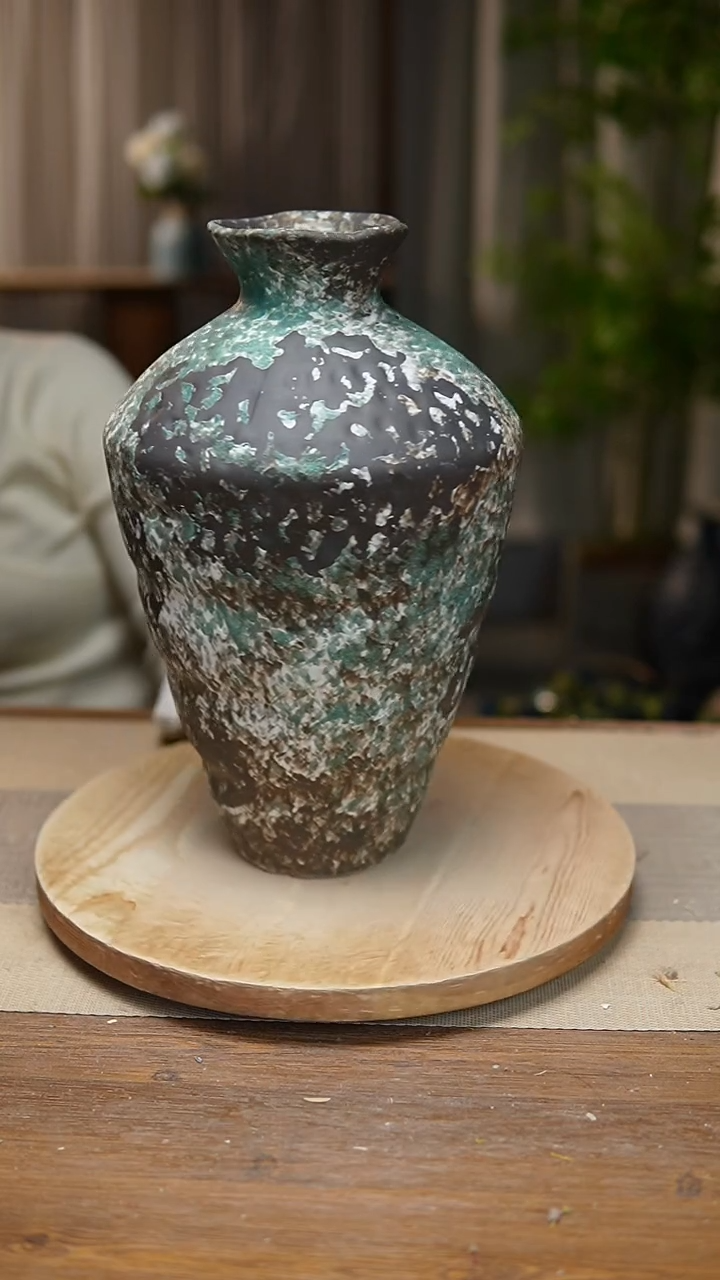 【闪购商品】陶瓷  花器涂鸦绿高脚