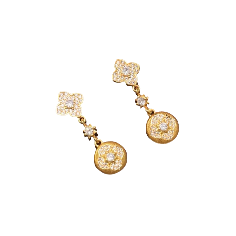 铜合金耳饰 真K金电镀 BE5025 925银针拉丝四叶草镶锆