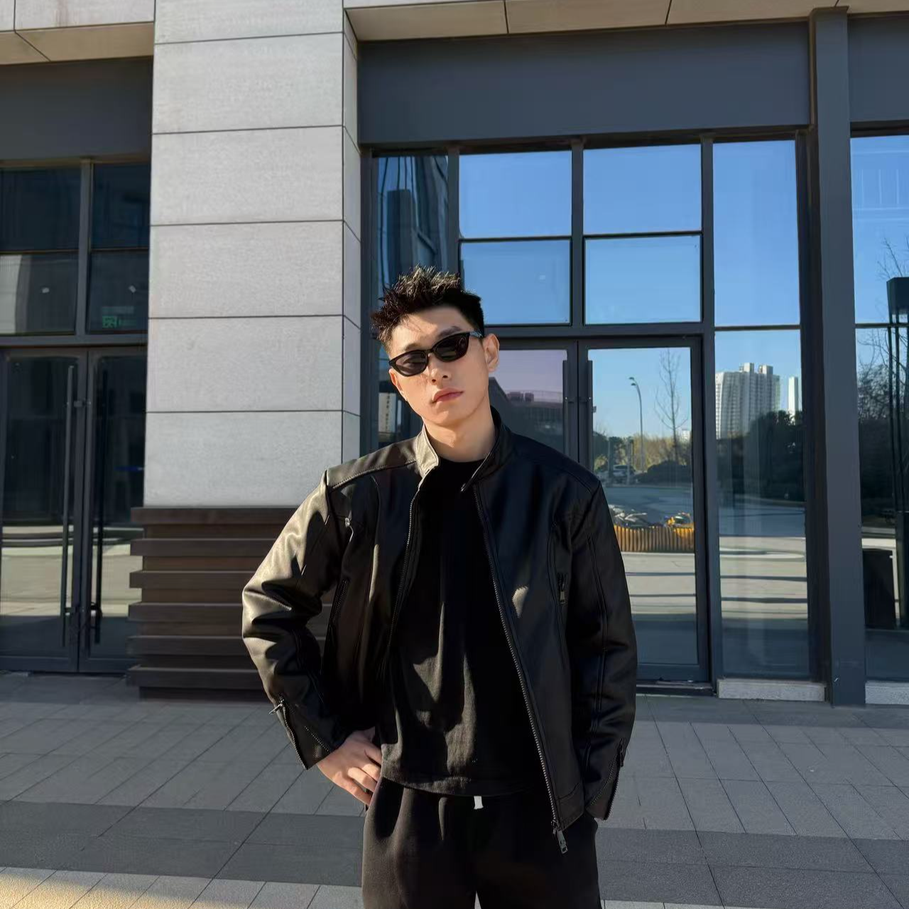 StyleSmiths冬季棉皮衣夹克时尚立领拉链休闲修身黑色百搭外套
