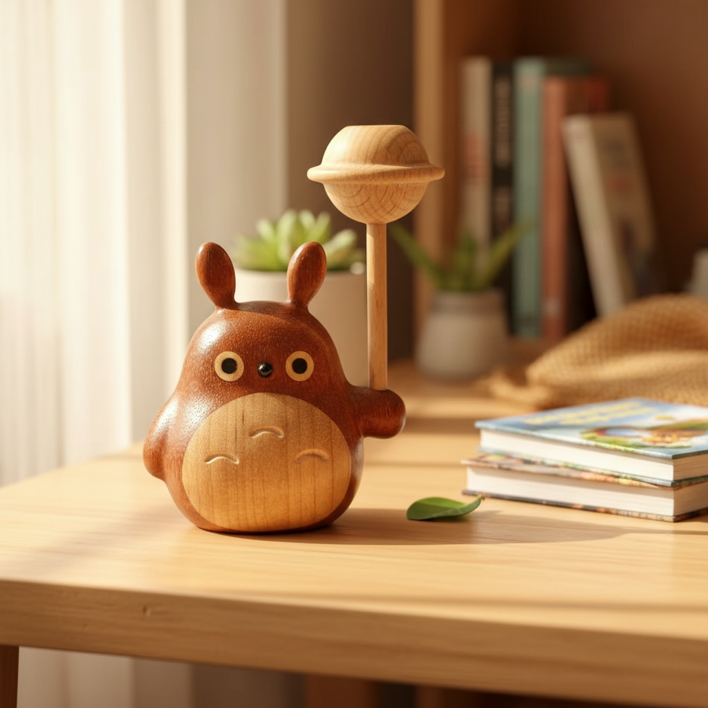 木雕小龙猫高级感摆件新房客厅入户装饰品电视柜卧室摆件生日礼物