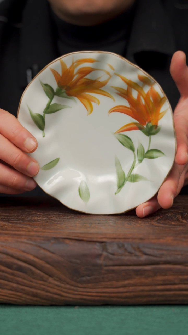 【闪购商品】瓷片寻一缕瓷香杯釉下手工手绘瓷器 向日葵碟子