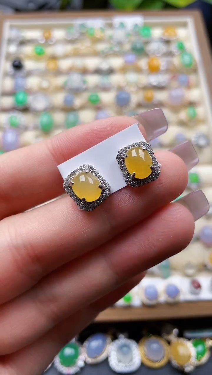 银S925镶嵌翡翠耳饰104