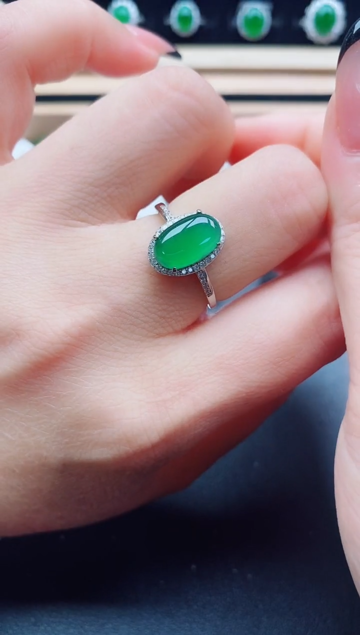 翡翠戒指银S925镶嵌08050
