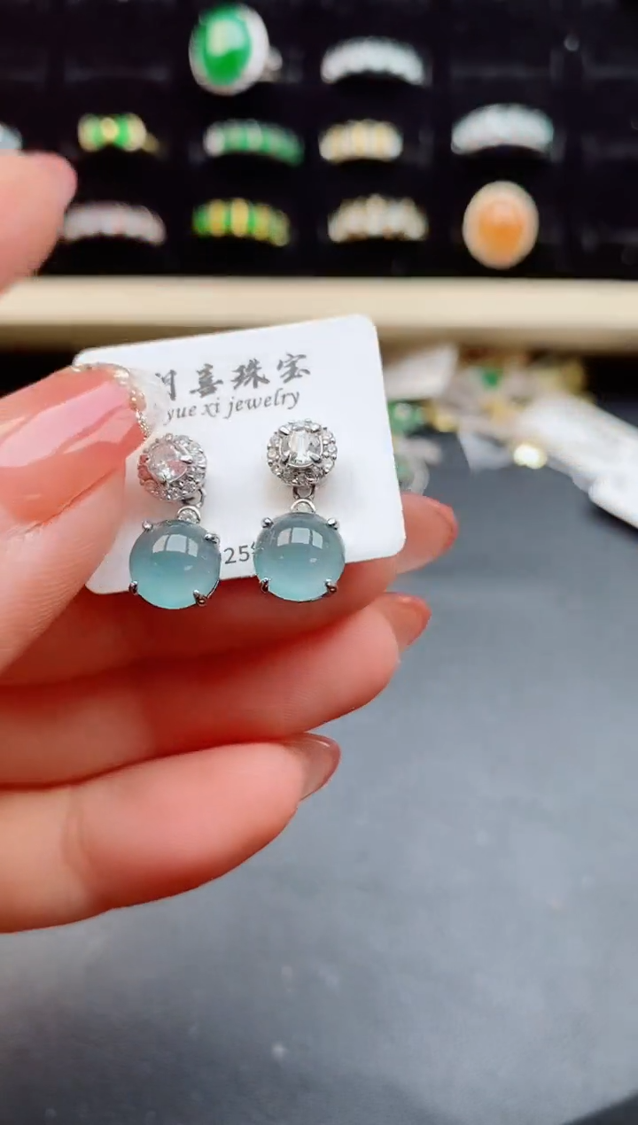 【闪购商品】翡翠耳饰银S925镶嵌12121