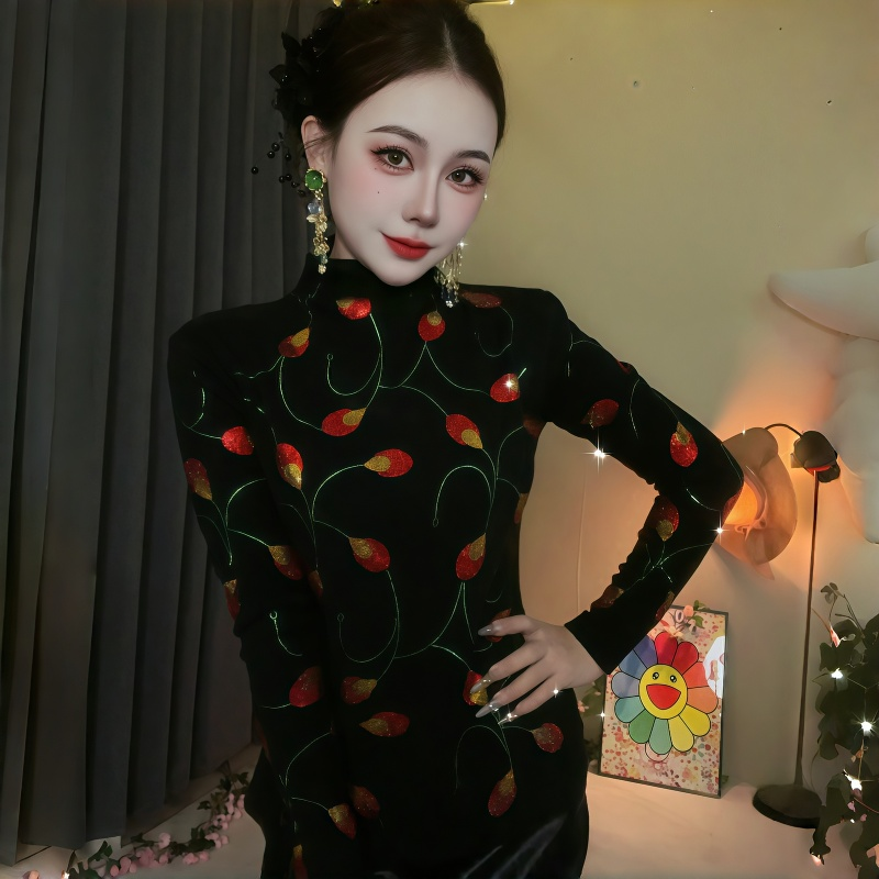 【专属价】秋冬新款显瘦半高领长袖打底衫镶钻亮闪闪时尚轻奢百搭