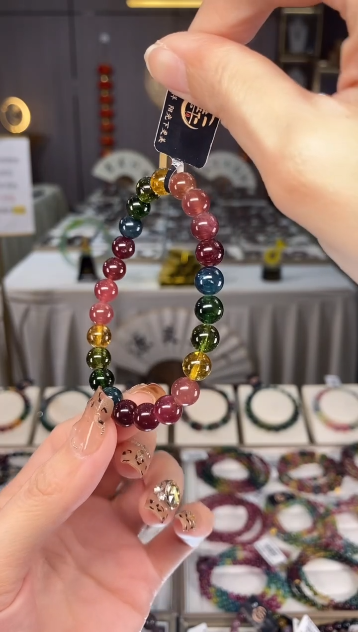 未镶嵌老矿碧玺彩虹单圈手串7mm+碧玺dan多样性发货一条