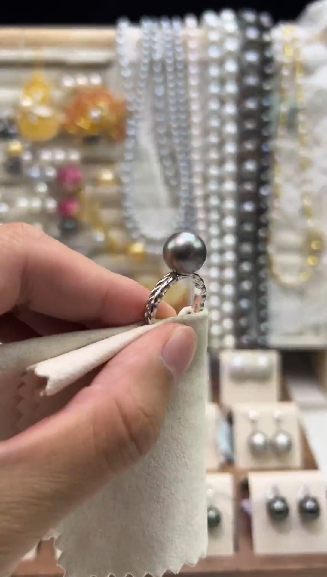 银S925镶嵌戒圈海水珍珠飘**蓝10.6mm大溪地麦穗戒指