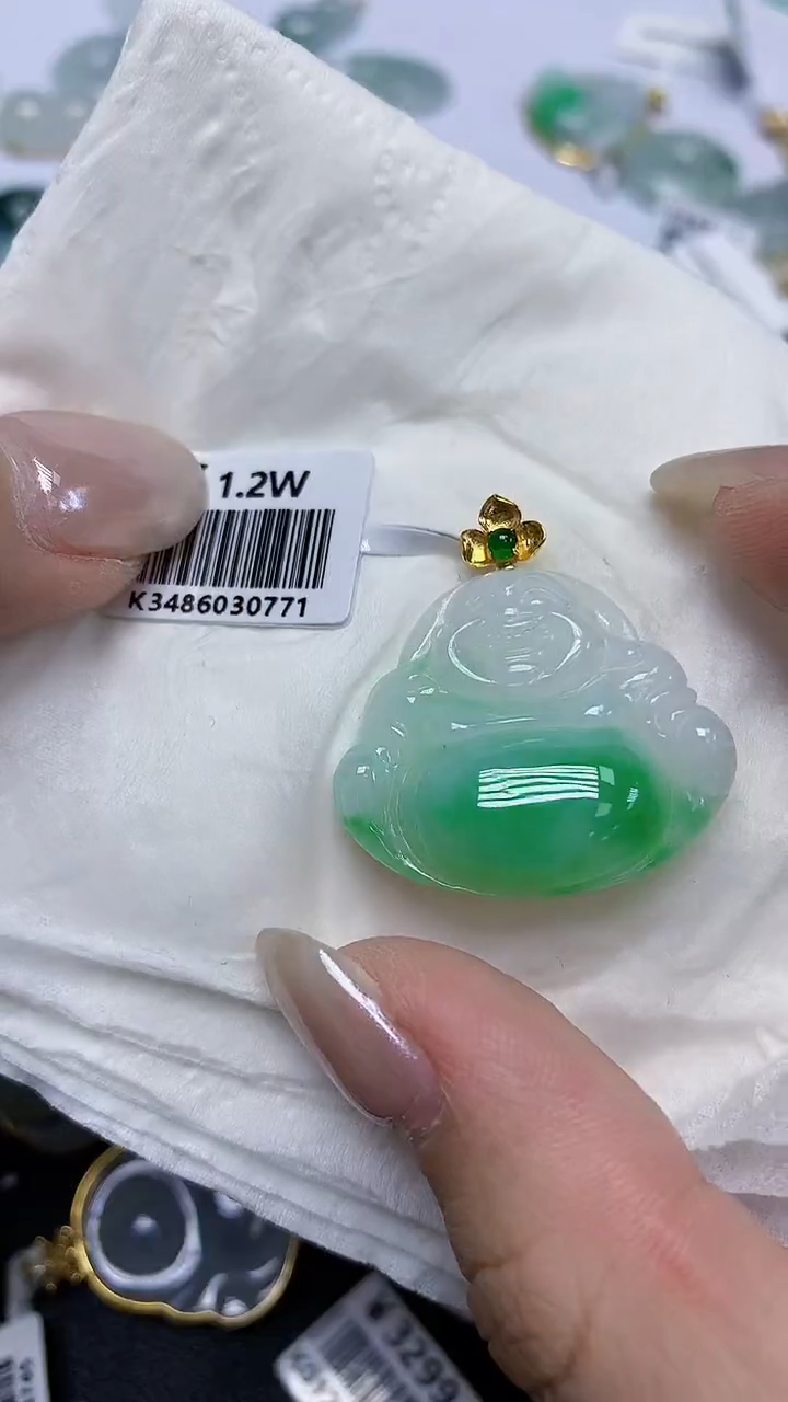 翡翠18K金镶嵌颈饰天然缅甸翡翠A货