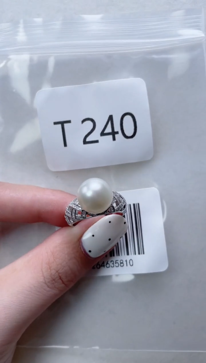银S925镶嵌海水珍珠戒指T240