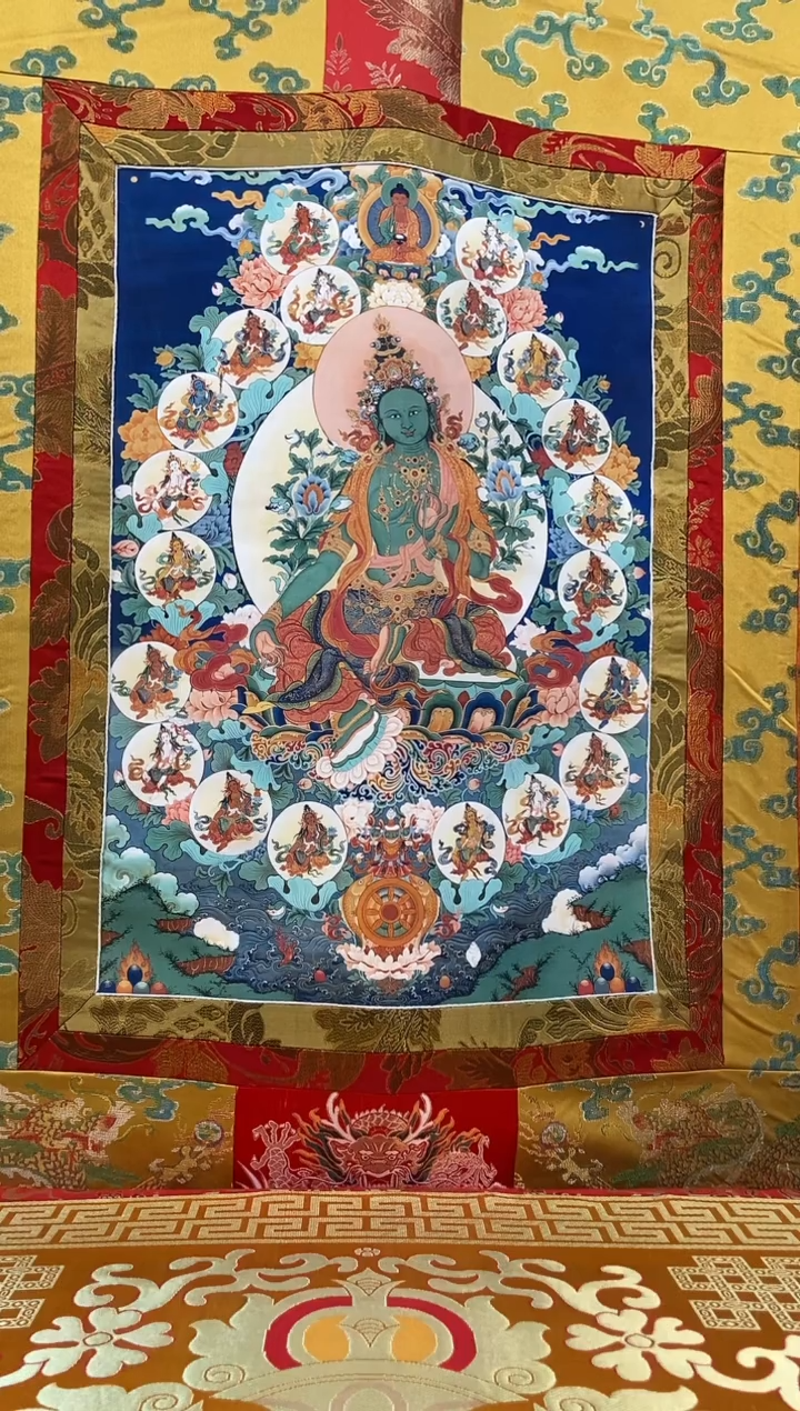 【闪购商品】卷轴画矿物质喷绘  21度母1.3m金色龙布