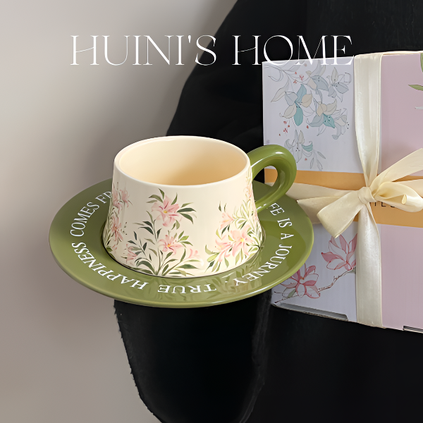 复古精致礼盒百合花原创设计咖啡套装小众设计高级感陶瓷杯碟英式