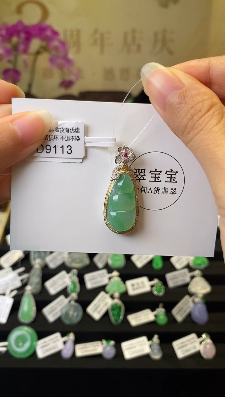 颈饰18K金镶嵌翡翠D9113 福豆 含运营费