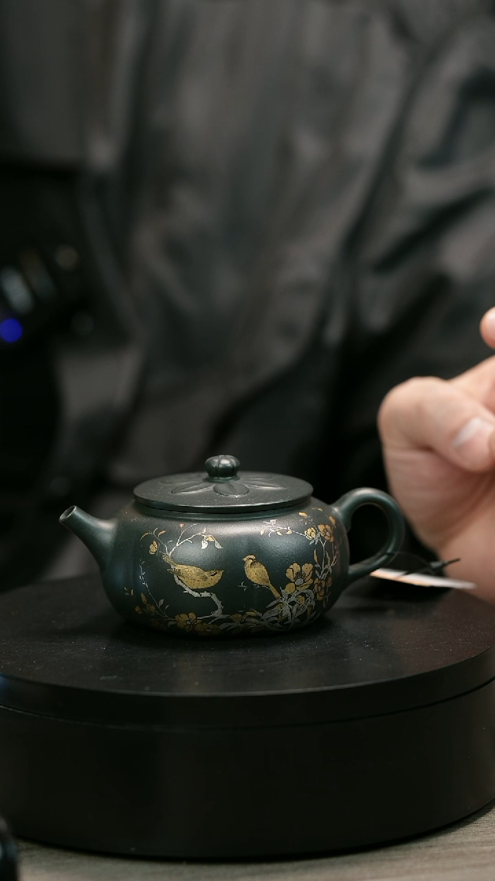 茶壶紫砂翻*皮H2278余海燕墨绿描银筋囊南瓜