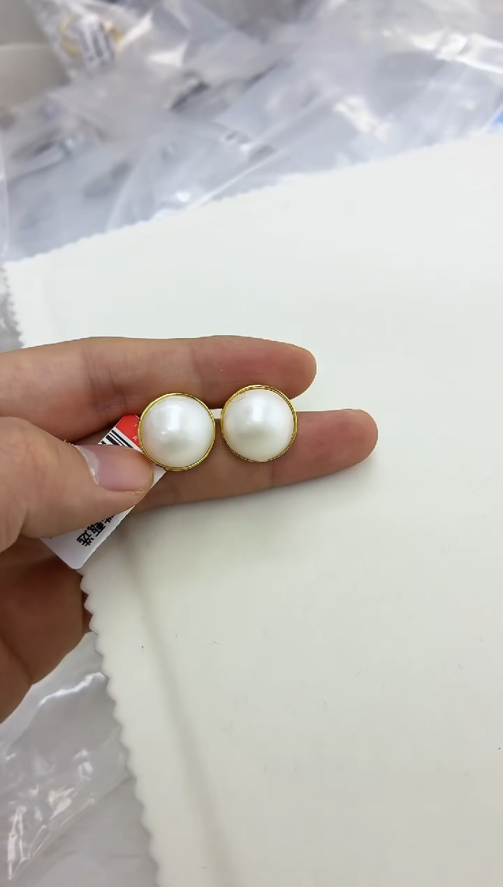 银S925镶嵌DA拼合珍珠（马贝珠）马贝耳钉 BQ363