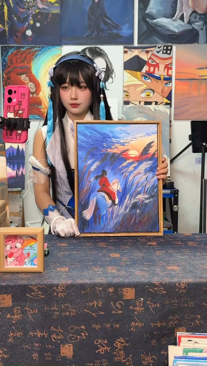 丙烯画水**星骑马女子丙烯画x