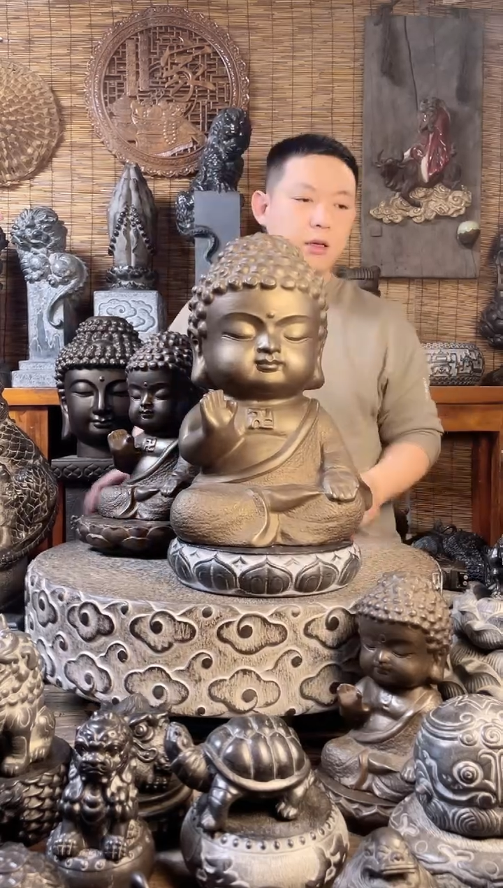 【闪购商品】40宝宝佛+莲花座天然青石雕刻