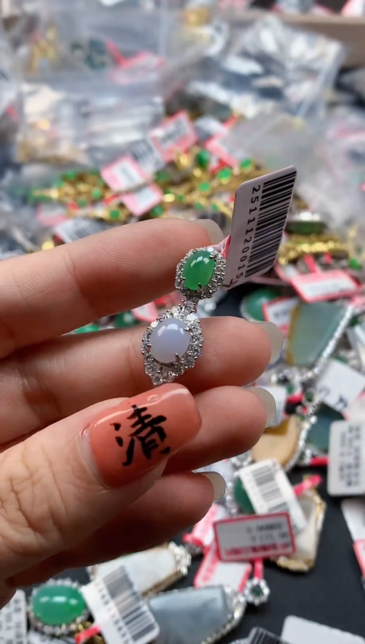 银S925镶嵌戒指翡翠天然A货缅甸翡翠