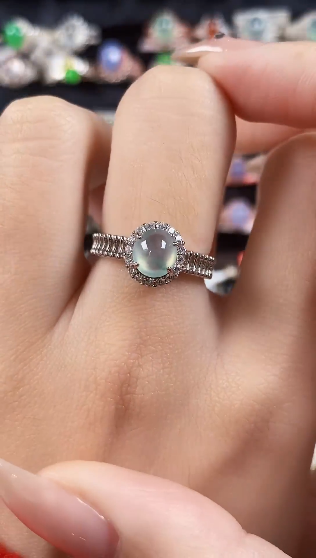 银S925镶嵌戒指翡翠 天然A货翡翠9