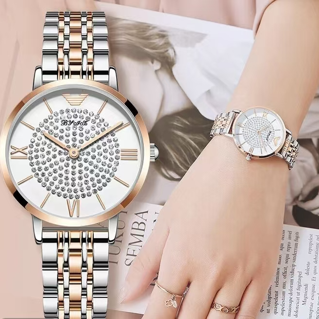 时尚经典款满天星女士钢带间金腕表98685