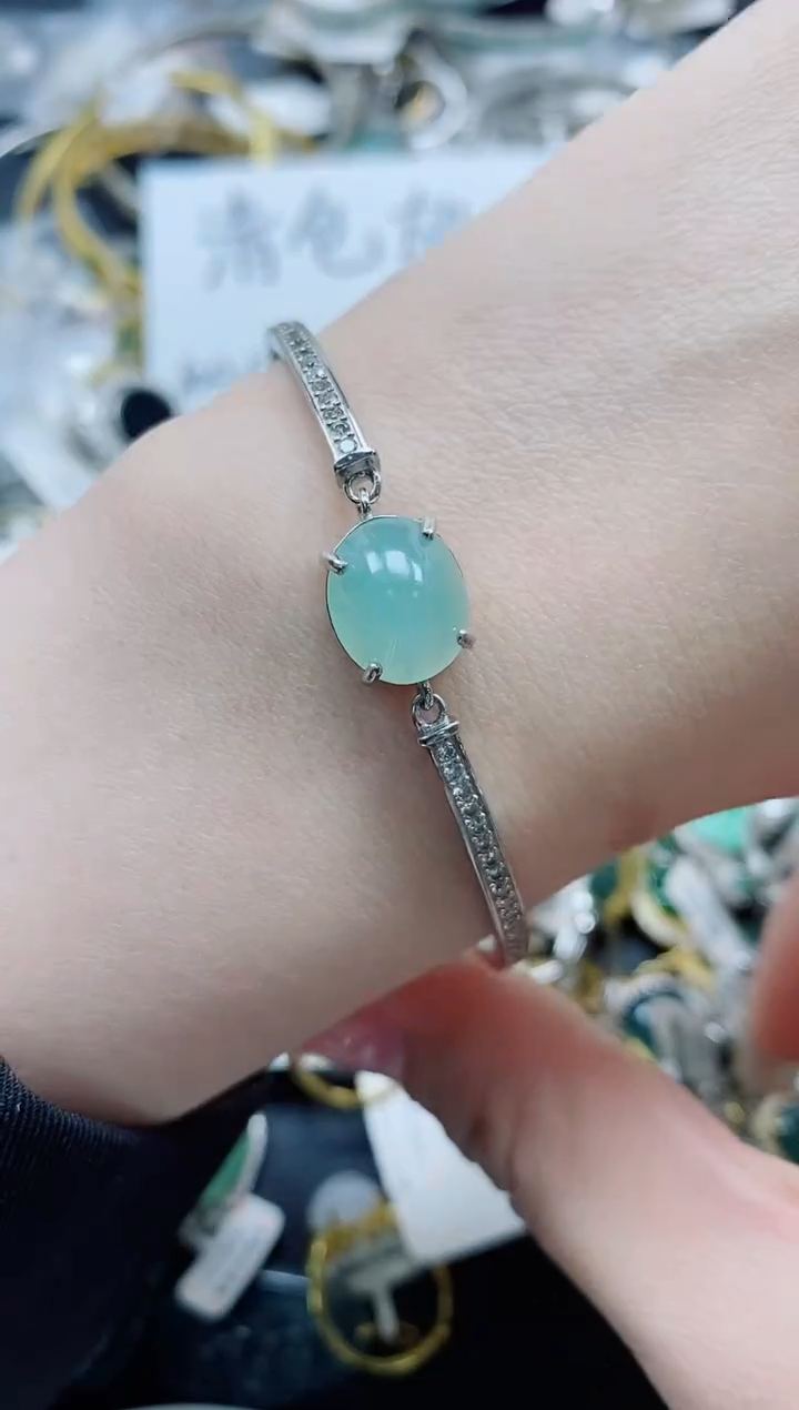 【闪购商品】翡翠手镯银S925镶嵌天然翡翠