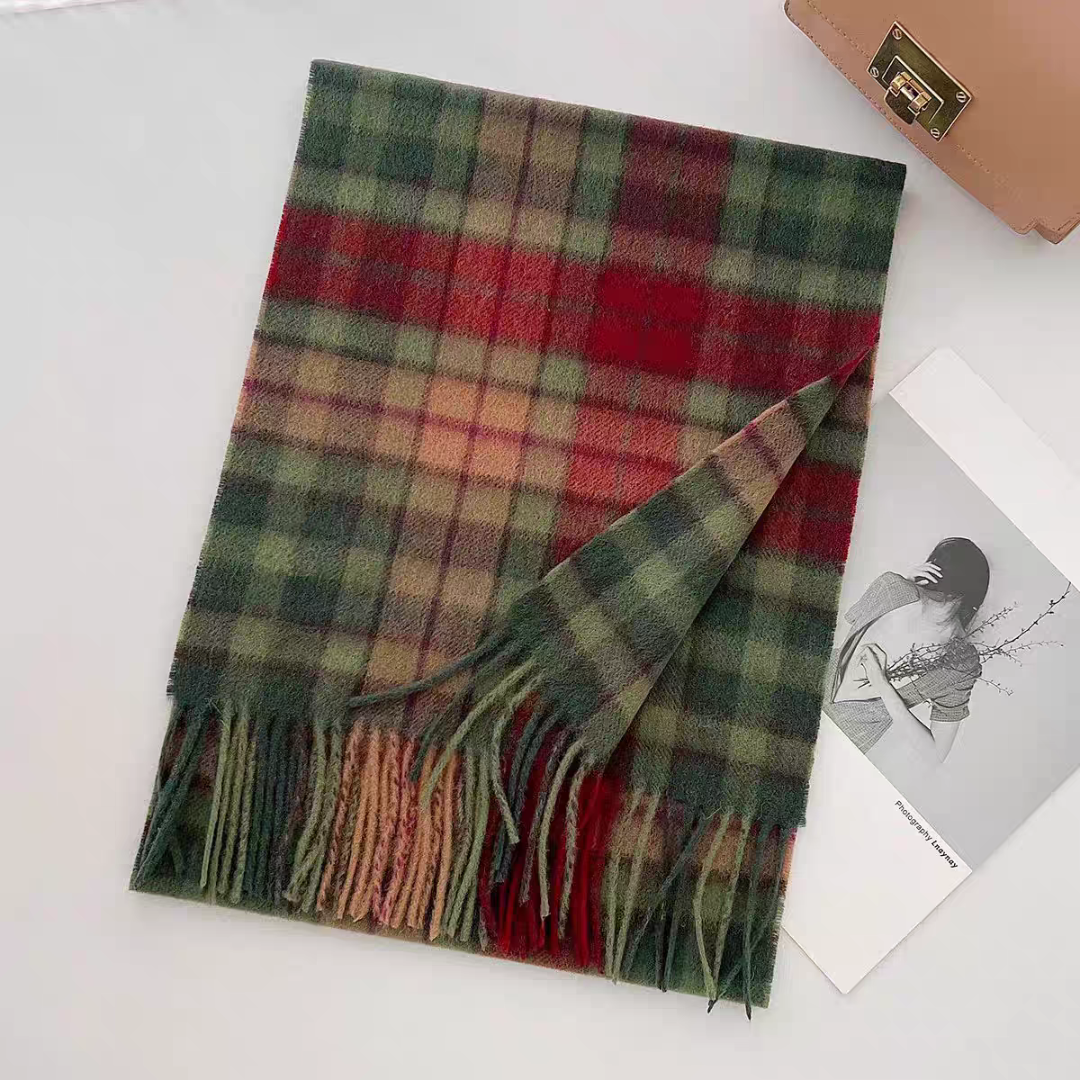 英国Edinburgh圣诞森林羊毛红绿格爱丁堡格子围巾秋冬保暖