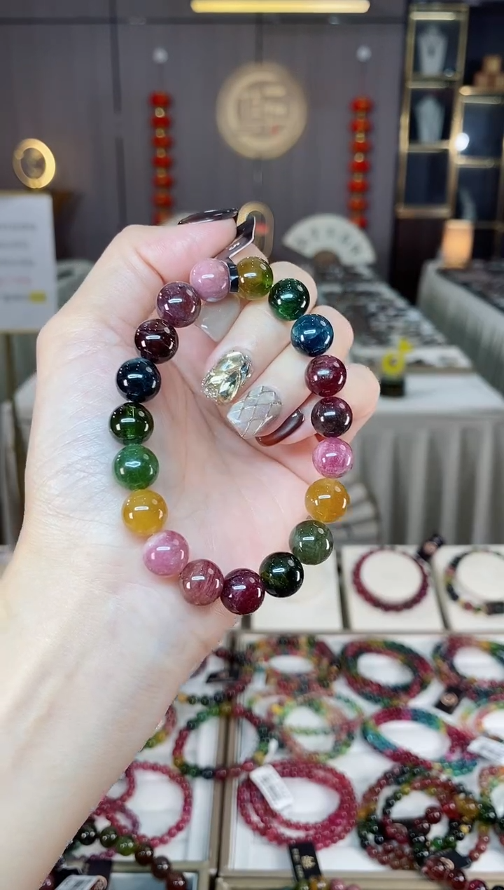 未镶嵌老矿碧玺彩虹单圈手串10mm+碧玺dan多样性发货一条