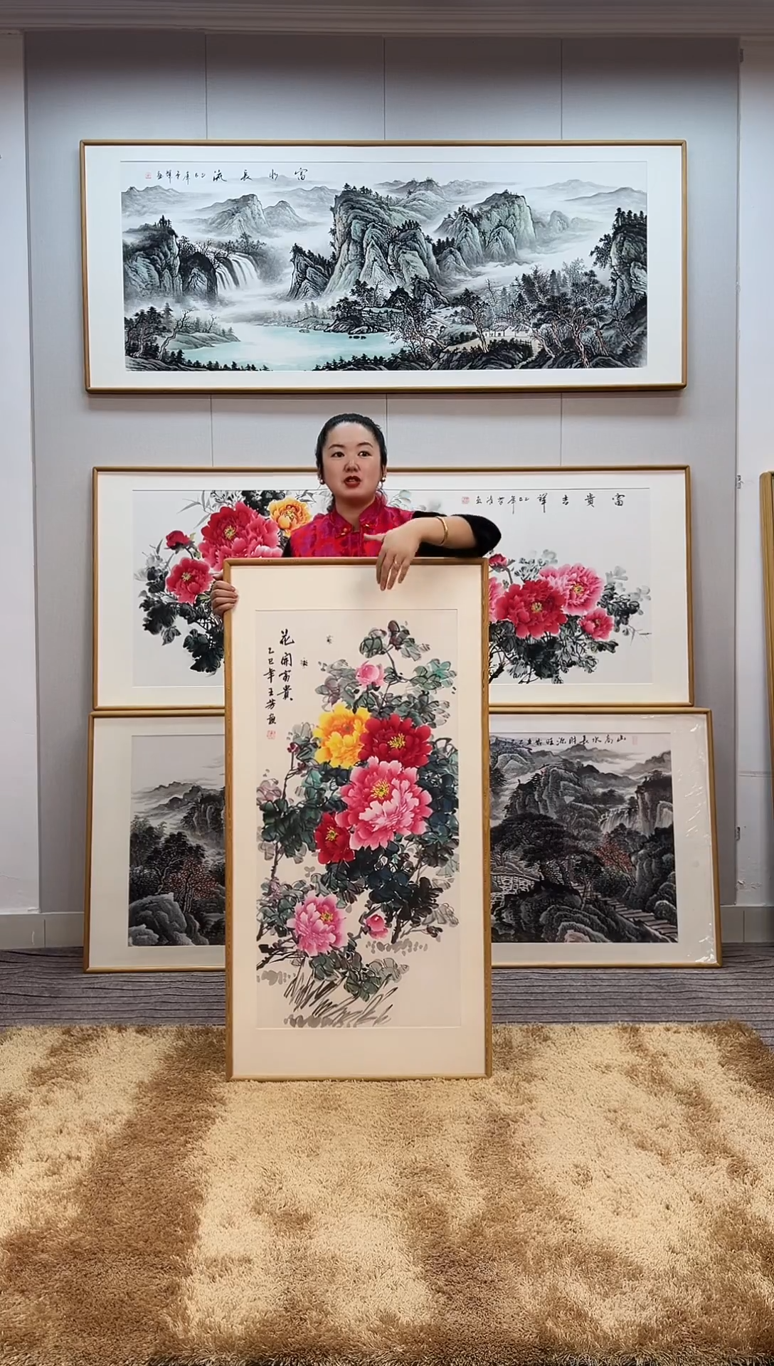 国画手绘牡丹122*62尺寸