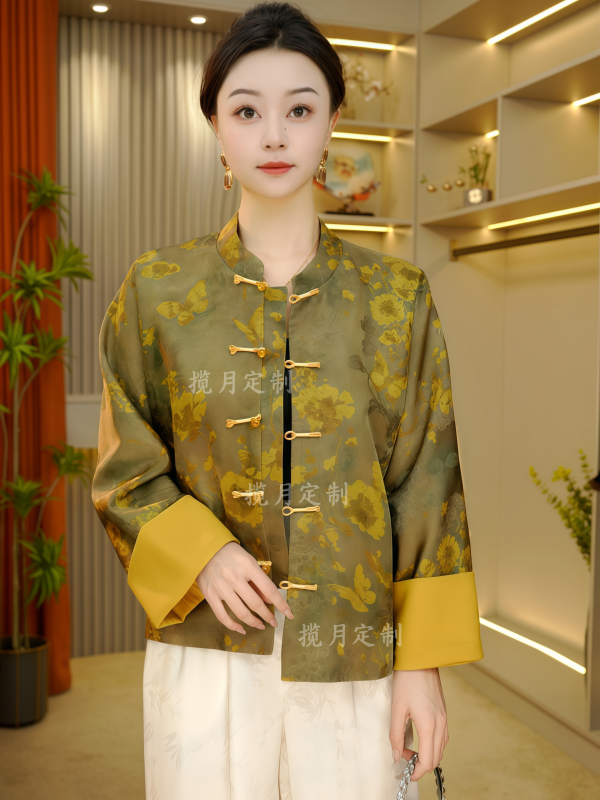 【凌兰】2026早春新款女装立领上衣长袖短时尚修身款唐装新中式