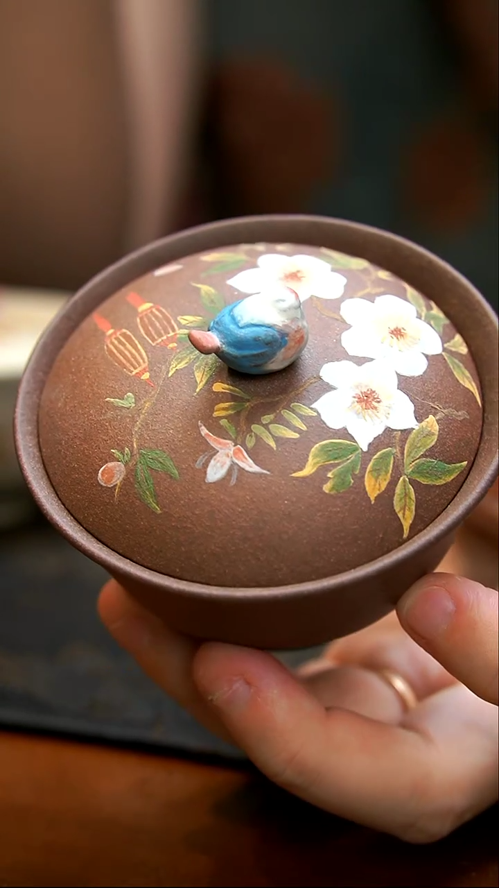 茶壶紫砂紫泥灯笼鸟盖碗