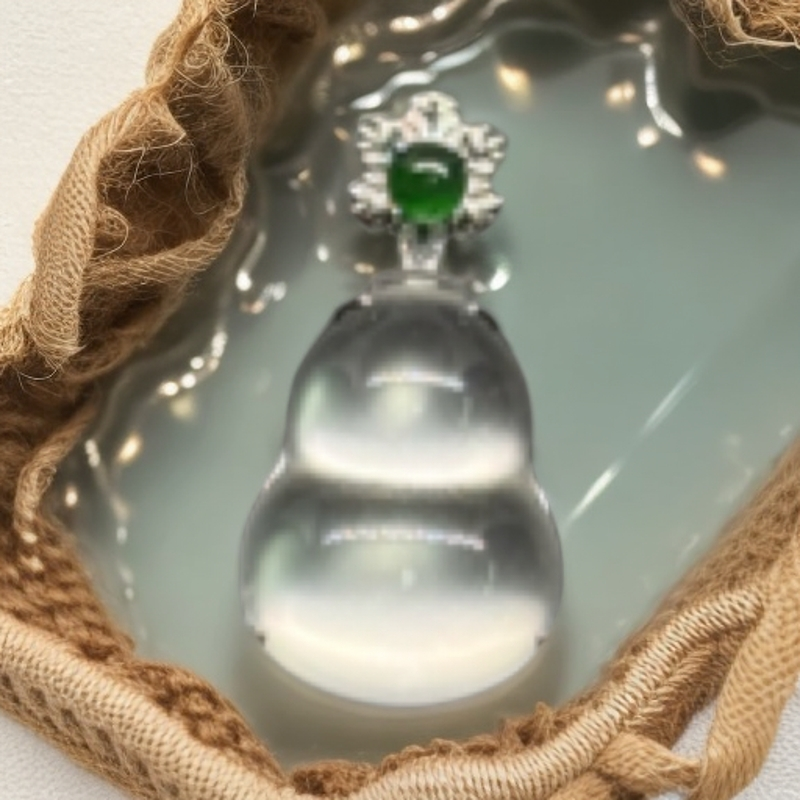 天然水沫子高冰中号葫芦吊坠925镶嵌简约设计朱砂手串