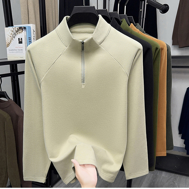 立领加绒保暖常规拉链套头内搭纯色厚款宽松舒服秋冬男士卫衣