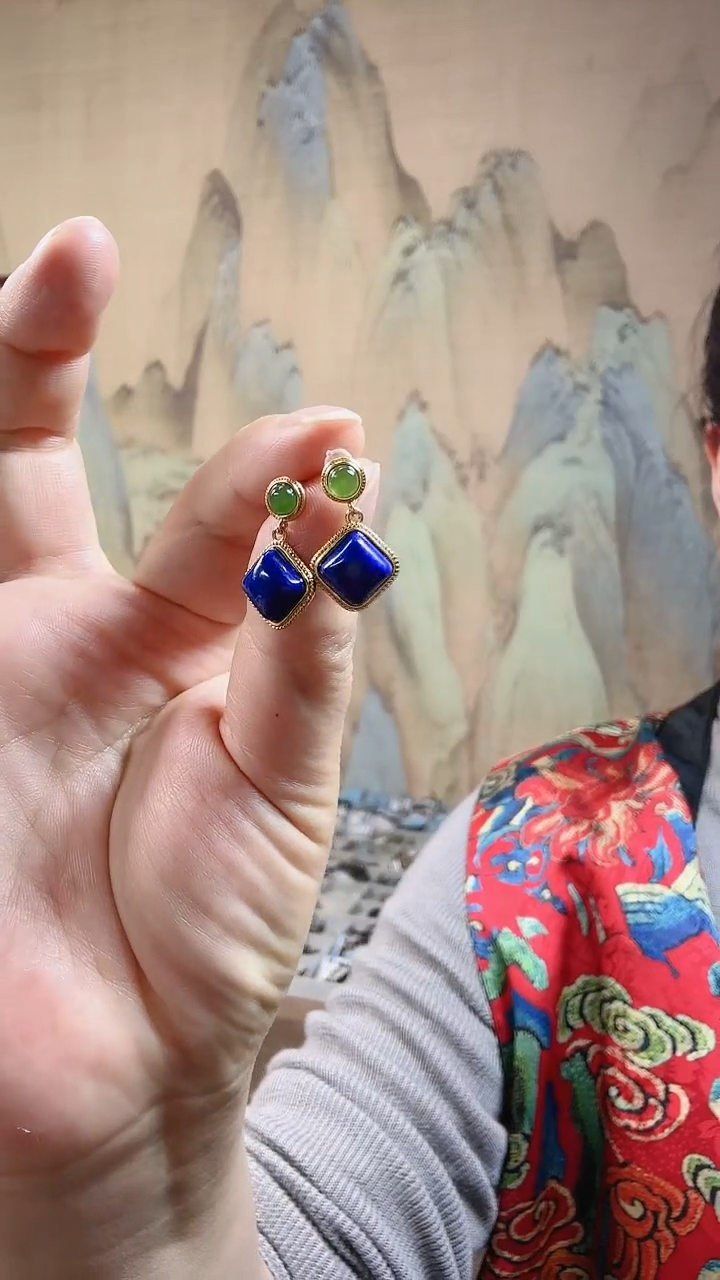 【闪购商品】青金石手饰银S925镶嵌耳饰