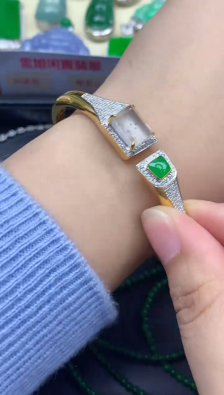 18K金镶嵌手镯翡翠554-中国好珍宝