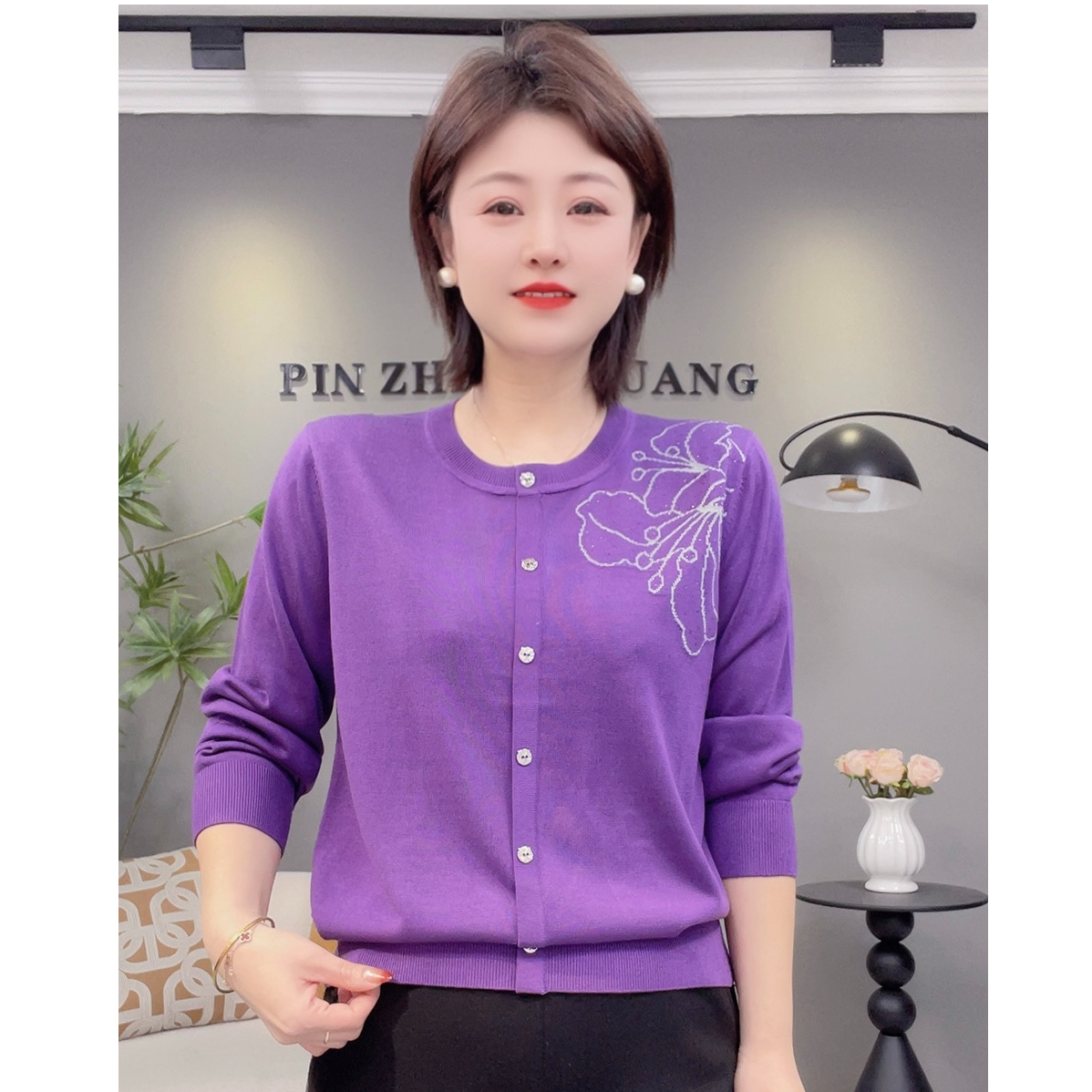 2026春节新款圆领重工天丝长袖小衫93162
