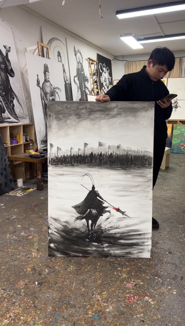 丙烯画M****l北北老师将军背影加框