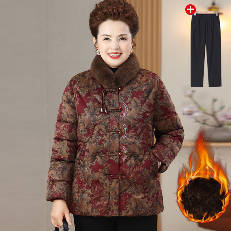 2025新款中老年圆领宽松型中老年女装秋冬棉衣奶奶装老人毛领外套