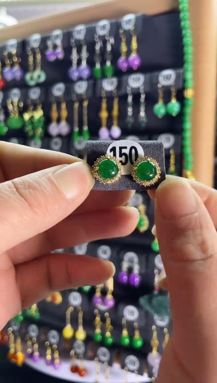 【闪购商品】翡翠耳饰银S925镶嵌150...