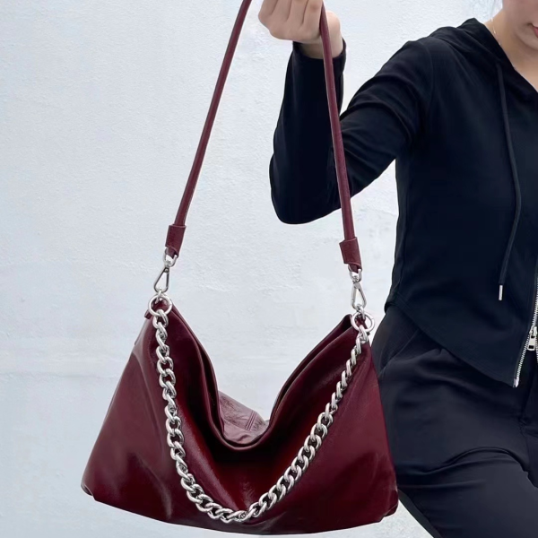 【广州特特】J-2568-酒红休闲时尚简约小众百搭腋下单肩包