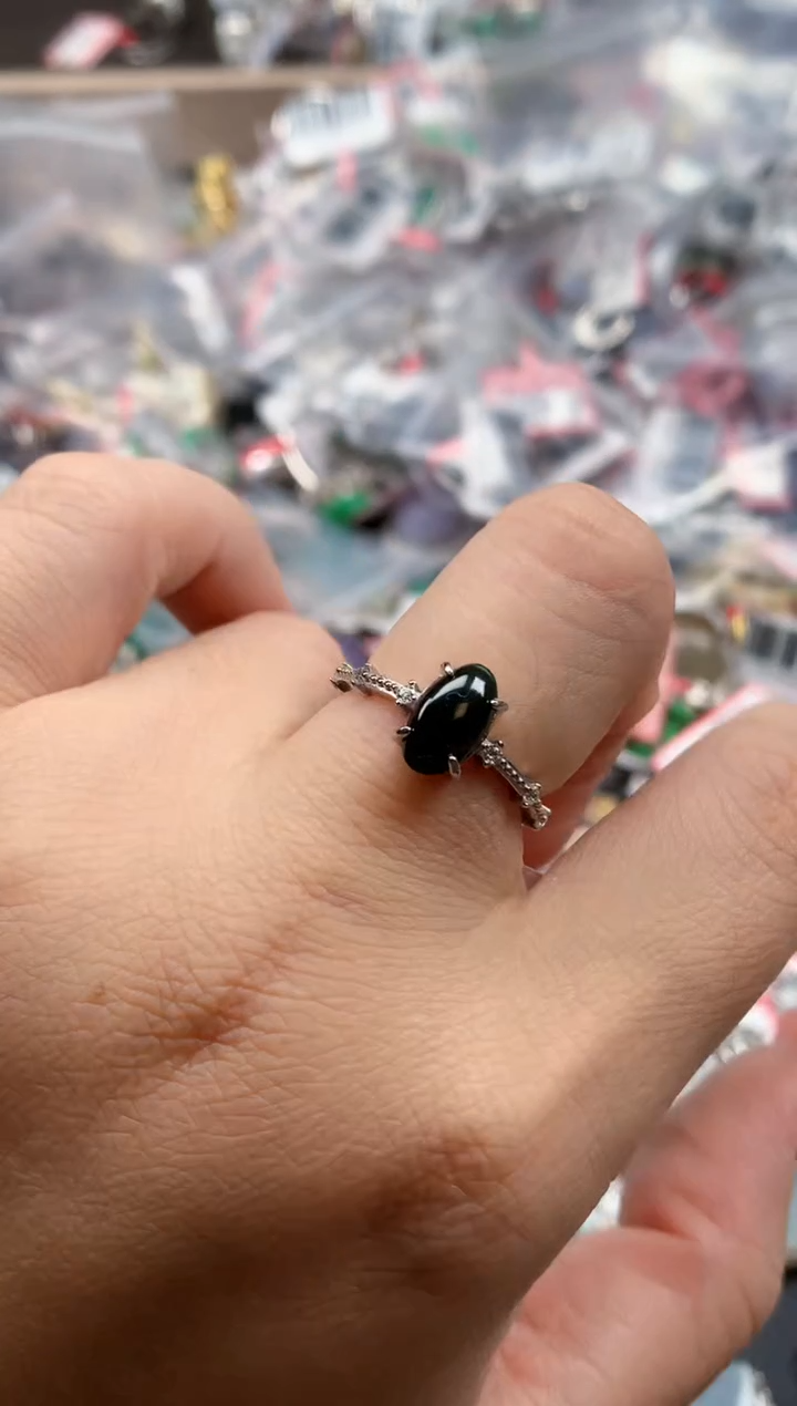 银S925镶嵌戒指翡翠天然A货缅甸翡翠