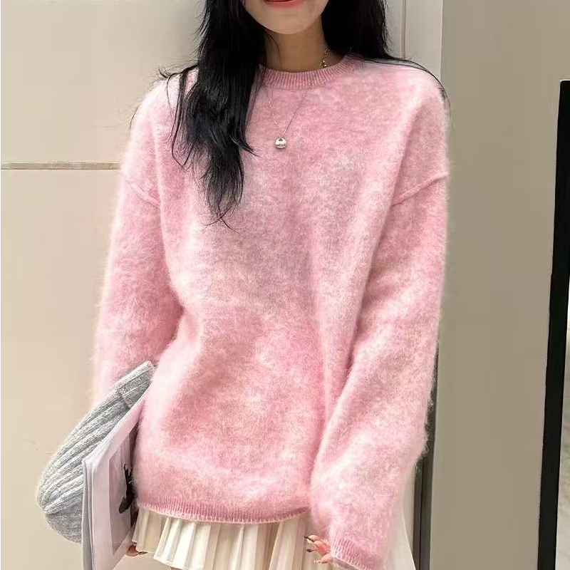 【水墨】针织常规款圆领提花法式毛针织衫时尚拼接夏季春季