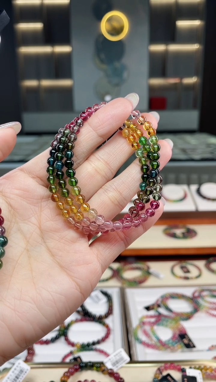 未镶嵌老矿碧玺彩虹三圈手串5mm+碧玺（多样性发一条）T