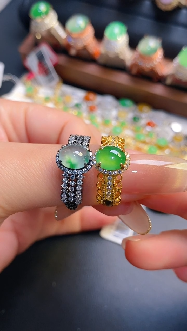 银S925镶嵌戒指翡翠天然