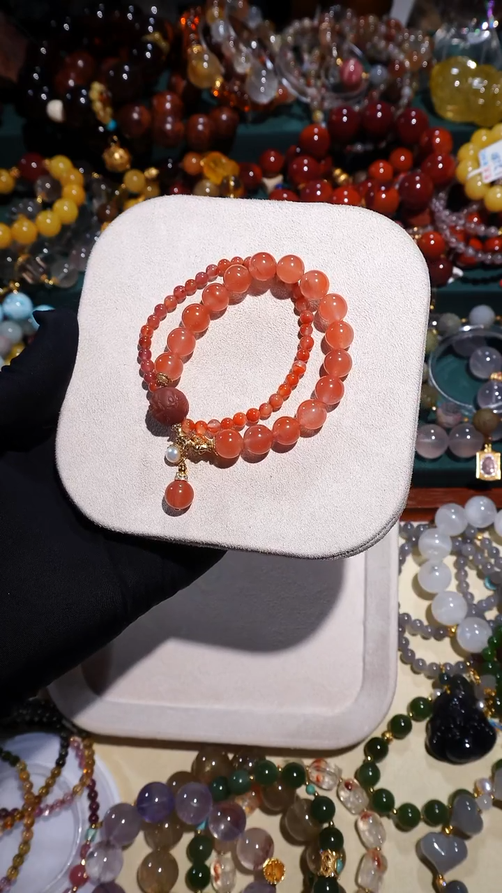 银S925镶嵌手链南红玛瑙+老盐源